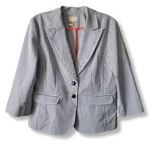 Women Nautical Blue White Stripe Blazer Jacket XL Career Coastal Office NEW